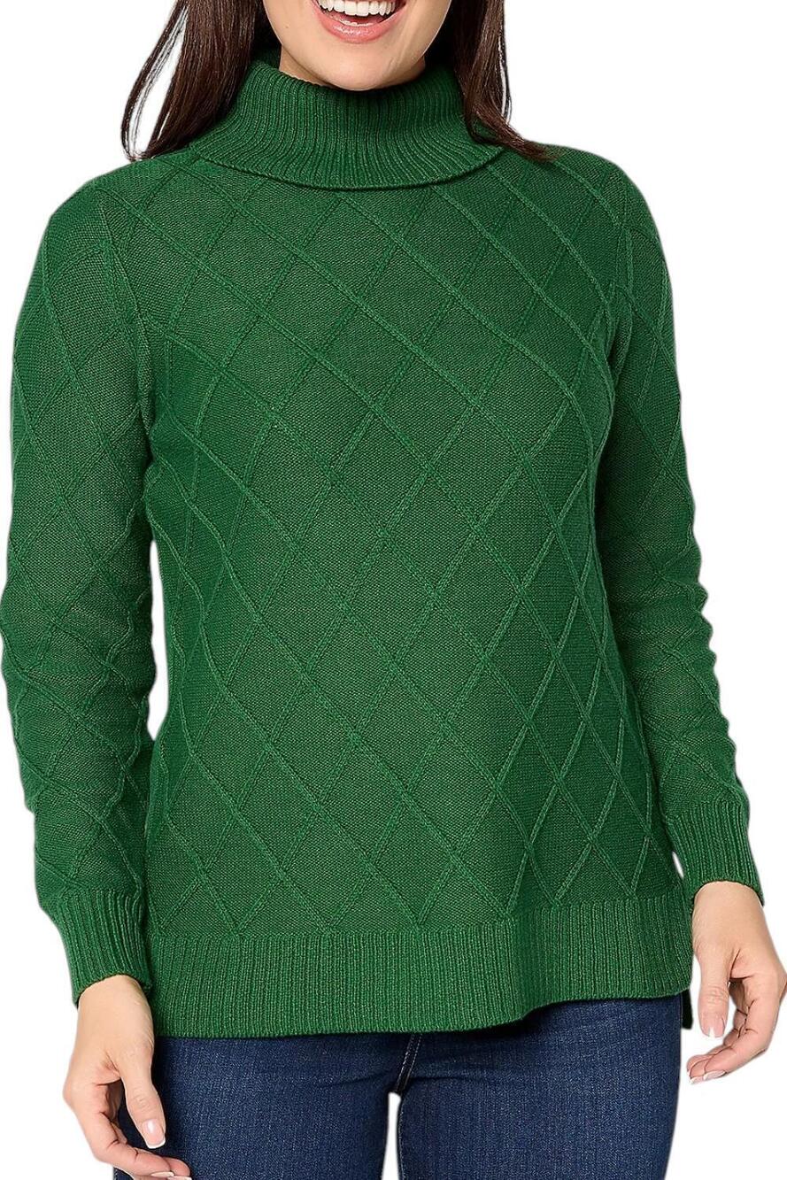 Joan Rivers Women's Diamond Cable Turtleneck Sweater Pine - Regular
